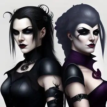 Two gothic women with an iconic nod to the UK punk scene in their black makeup and black hair.