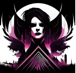 The album cover showcases a woman with wings against a black background, providing a glimpse into the enchanting world of Darkwave.